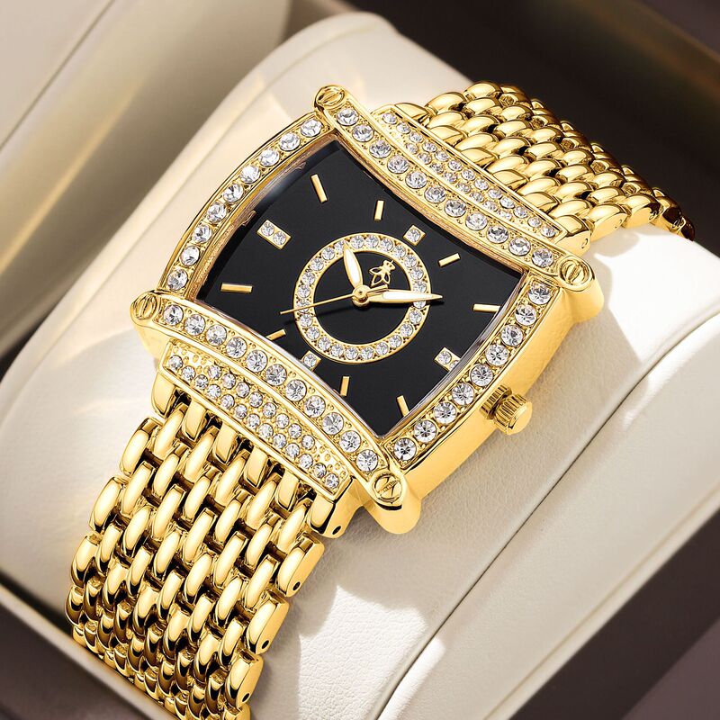 Yalalusi Luxury Gold Diamond Square Dial Women's Watch with Diamond Chain Strap, Light Luxury Quartz Women's Wristwatch, Cross-Border Foreign Trade Hot Seller Yalalusi Luxury Gold Diamond Square Dial Women's Watch with Diamond Chain Strap, Light Luxury Quartz Women's Wristwatch, Cross-Border Foreign Trade Hot Seller