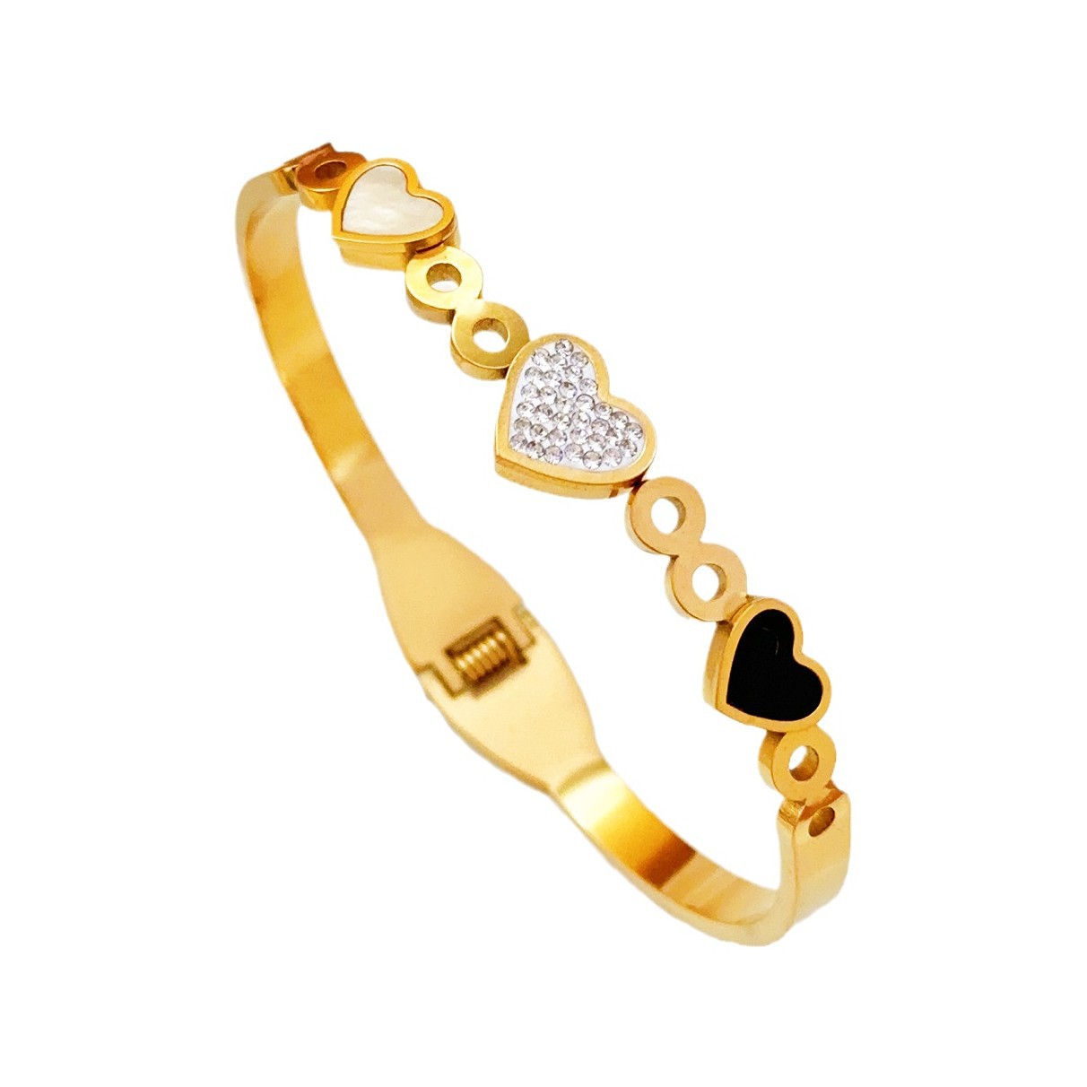 Brazalete de acero de titanio blanco y negro para mujeres no se desvanece ins18k personalidad de oro nicho diseño de pulsera de moda europea y americana