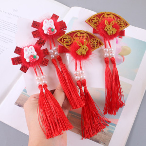 Girls kids hanfu hair clip rabbit hair pin new hairpin Chinese New Year of the rabbit hair accessories fairy qipao hanfu hair rabbit hair comb