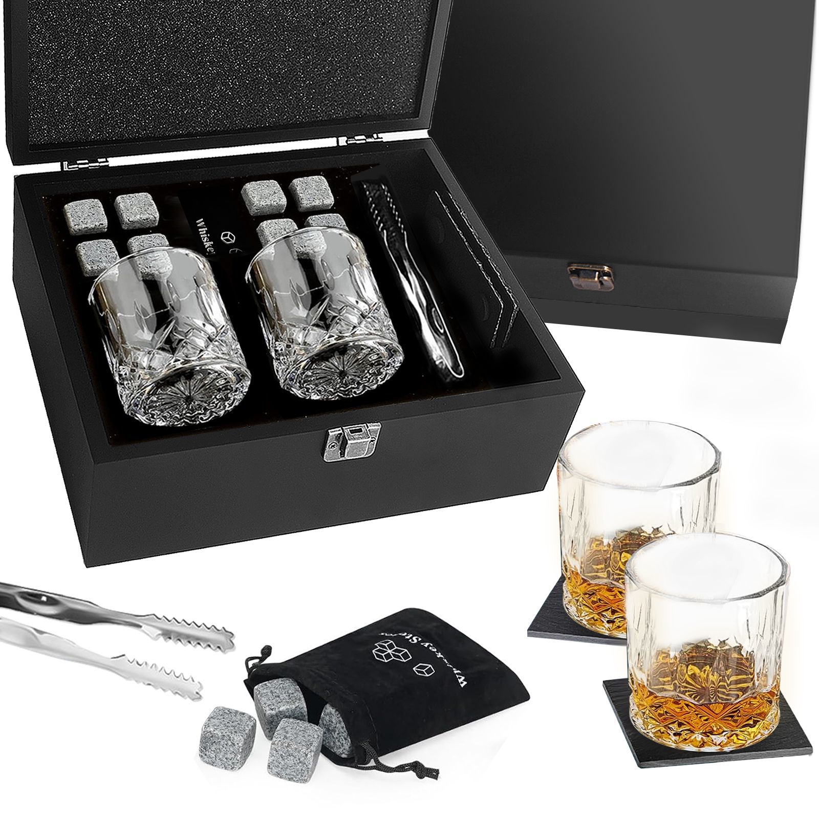Juego de Vasos para Whisky con Piedras de Hielo y Caja de Madera, de Vidrio image 13