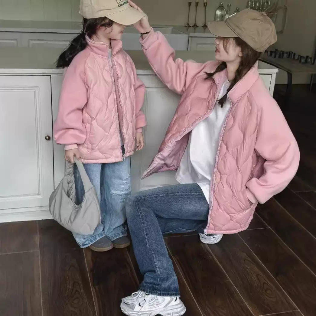 儿童冬季棉内胆外出服亲子装中大童男女棉服立领校服小童加厚保暖