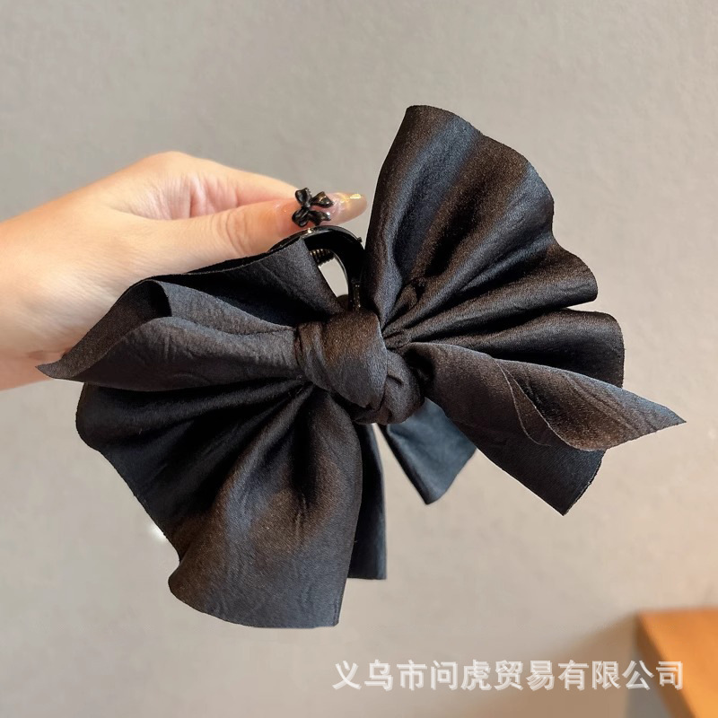 黑色缎面蝴蝶结抓夹女高级感2025新款后脑勺发夹气质头发夹子头饰|undefined