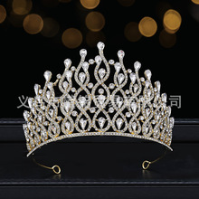 东南亚新娘皇冠电镀金色水晶头饰结婚生日派对头箍发饰选美皇冠