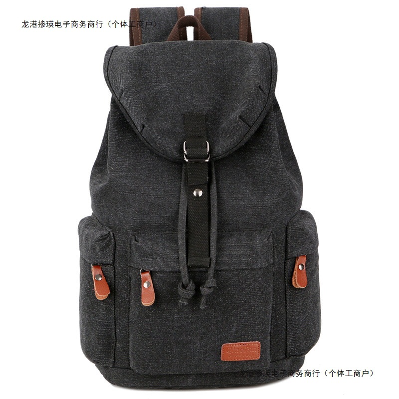 时尚潮流复古双肩包男士休闲帆布旅行女背包桶包高中大学生书包男