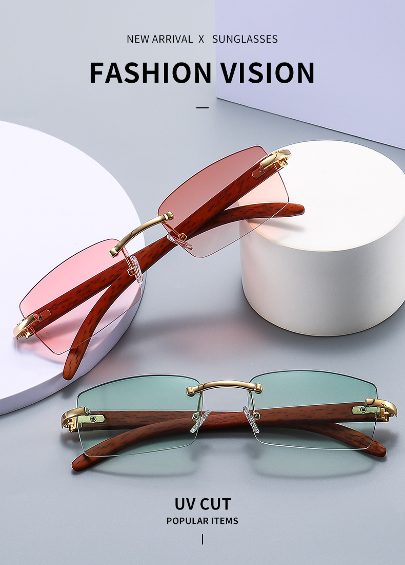45g Weight Frameless Glasses Structure Sunglasses Classification Pc Lens Material Square Glasses Style Fashion Solid Color Pc Square Frameless Women's Sunglasses