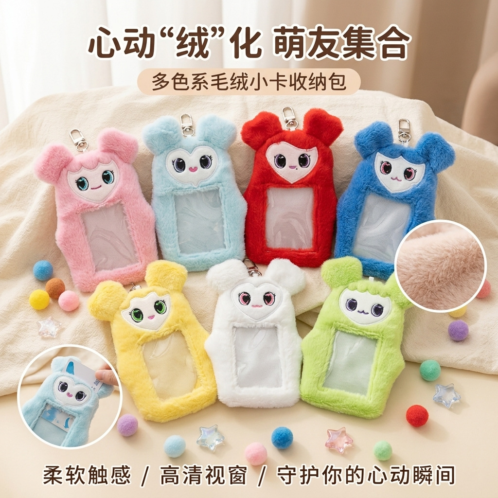Wholesale Cartoon Plush Access Card Holder, Id Card Holder, Keychain, Bus Card, Student Campus Transparent Card Holder with Lanyard, Meal Card