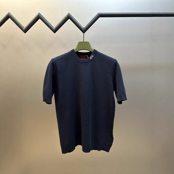Correct version in stock high quality G new intarsia knitted short sleeve T-shirt fashion Joker men's and women's short sleeve