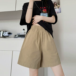 水洗棉工装短裤女夏薄款高腰外穿显瘦阔腿裤休闲直筒美式五分中裤