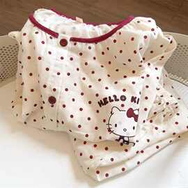 女童Hellokitty猫睡衣春秋季小女孩长袖开衫儿童套装家居服可外穿