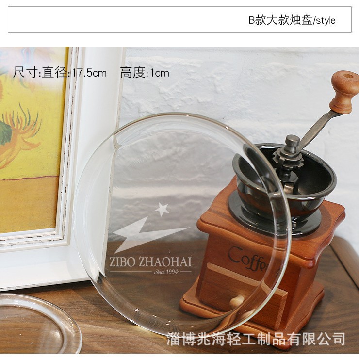 195mm plato de vela de vidrio vela redonda placa de vidrio de tres puntos candelabro base bandeja plato de fruta Placa de pastel