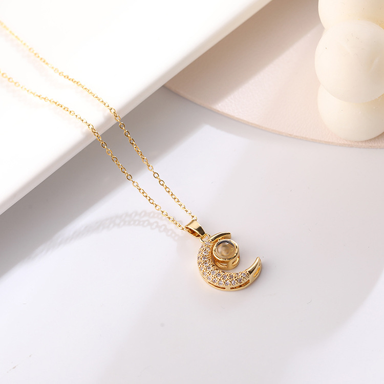 fashion Moon shaped Heart Sutra pendant copper collarbone chain wholesalepicture3