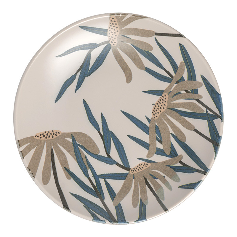 Plato de cerámica doméstica de hoja de bambú retro plato de platos redondos platos de platos creativos platos de platos de postre japonés al por mayor