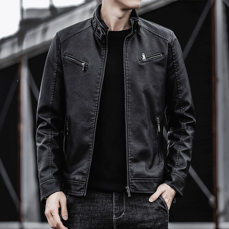 Polyurethane autumn men's jacket for leisure, Korean style, slim fit
