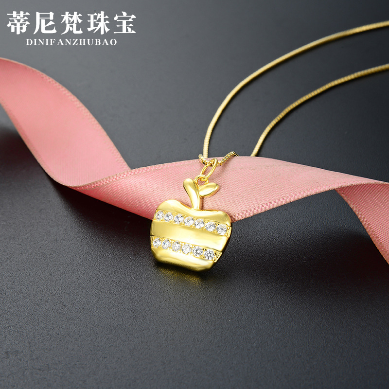 Estilo simple personalizado liso accesorios de plata colgante japonés y coreano estilo s925 plata joyería diamante mujer pequeña manzana collar