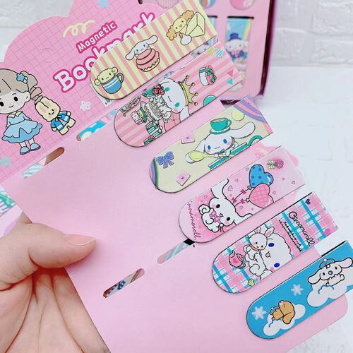 Cartoon Collection Library Lulu Little White Cute 6-Piece Magnetic Bookmark Student Dual-Sided Bookmark DIY Folding Bookmark