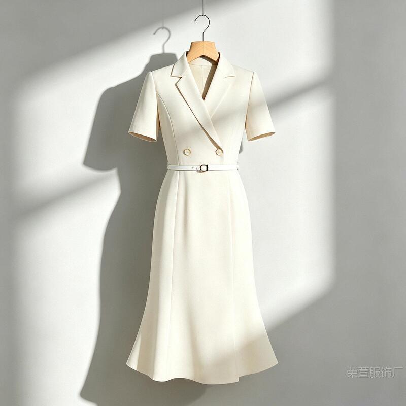 Summer High-End Professional Dress with a Stylish Workwear Vibe, Waist-Cinching Long Dress, Hotel Front Desk Reception Work Uniform, One-Piece Dress for Women
