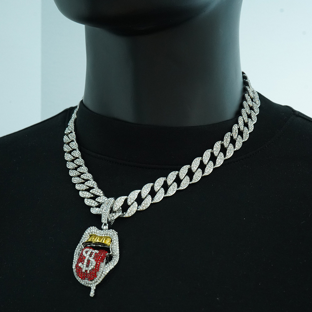 Plata con cadena cubana 18inch (diamante rojo)