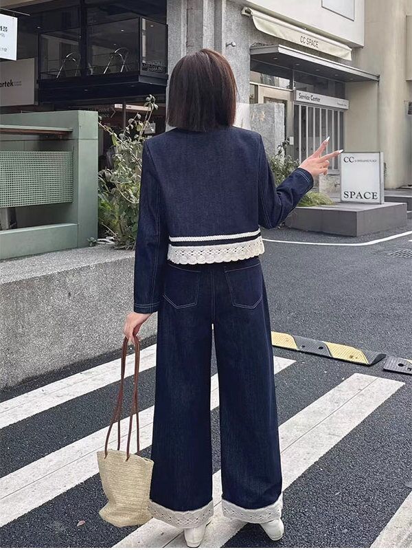 高端小香风套装2025爆款蕾丝花边外套阔腿裤两件套早秋穿搭一整套|undefined