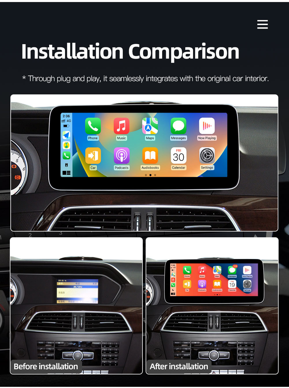 Suitable for Mercedes-Benz C-Class W204 S204 4.5 System In-Car Central Control Large-Screen Navigation Carplay Player