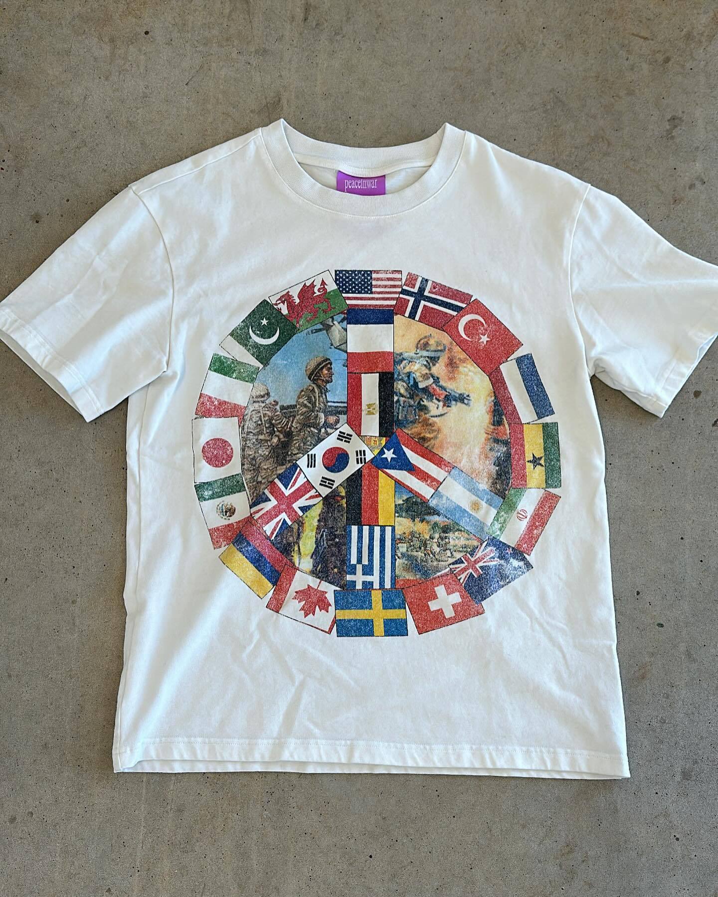 peaceinwar Multi-National Flag Peace Sign T-shirt White