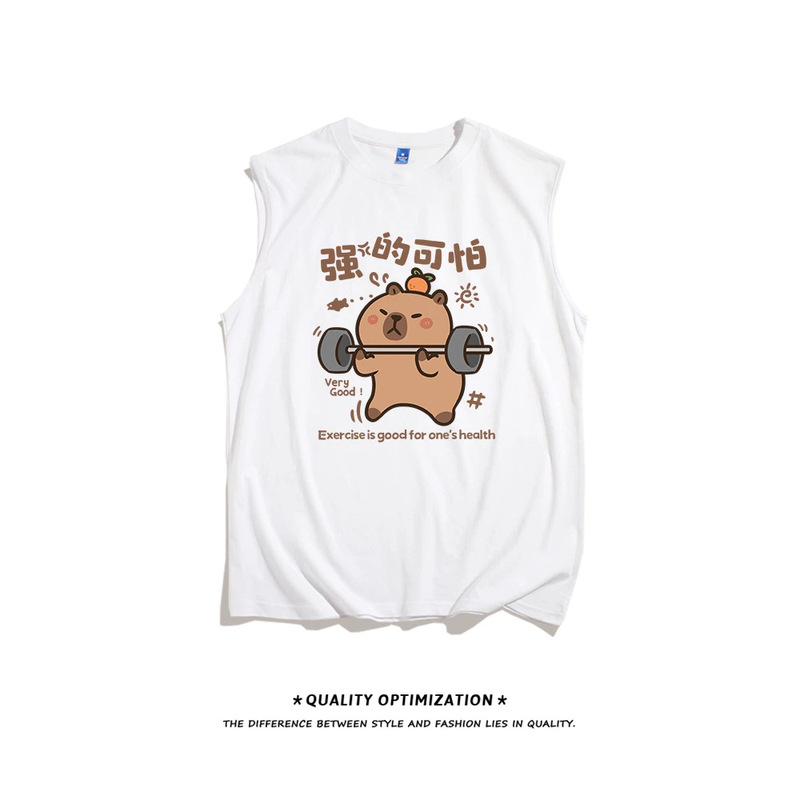 【Capybara is Scary Strong】Sleeveless vest with cartoon design, sporty tank top, loose-fitting summer sleeveless t-shirt 12
