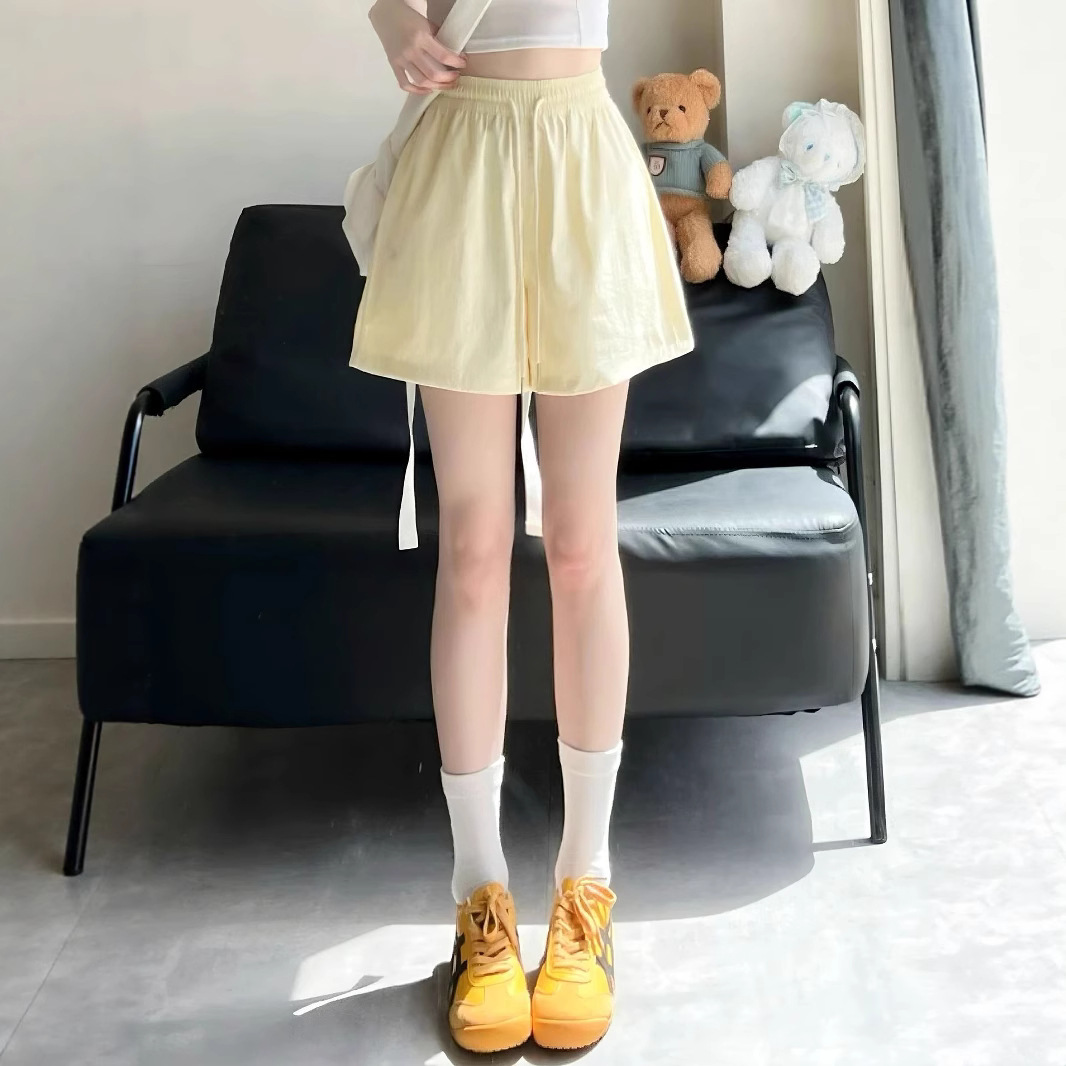 Duqier Quick-Drying, Wrinkle-Resistant Embroidered Shorts for Women, High-Waisted Casual Sports Wide-Leg Versatile Fashionable Macaron Shorts