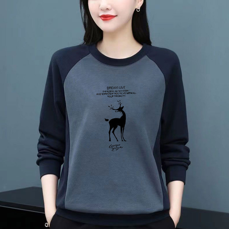 Women's cotton T-shirt 2024 early autumn new middle-aged mom contrast color loose plus size long sleeve bottoming shirt spring and autumn top