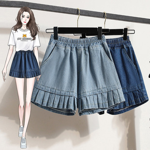 Real shot Denim wash water loose straight shorts 2024 summer new all-match casual wide leg pants women's plus size