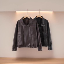 外贸亚马逊秋冬爆款欧美女装摩登时尚翻领个性夹克机车皮衣外套女