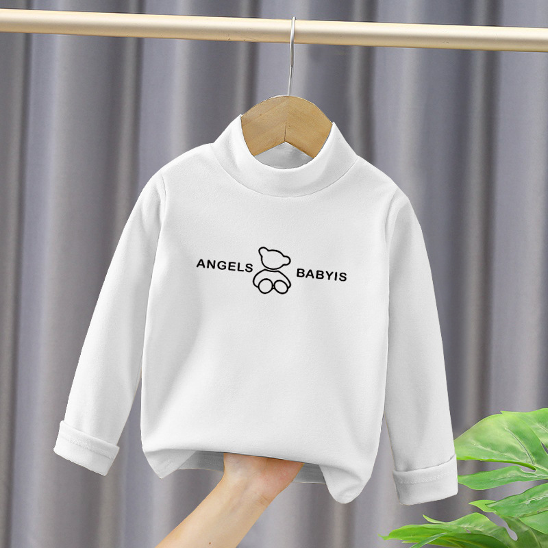 Niños y niñas, niños de mediana edad, camisas de base de lana, otoño y invierno, nuevas camisas calientes de manga larga de cuello medio alto