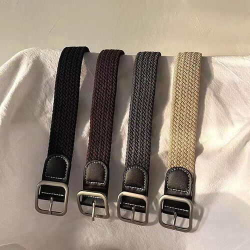 Stretchy Elastic Waistband Canvas Braided Belt Women's Unisex Korean Style All-match Casual Pin Buckle Leather Belt for Female Students