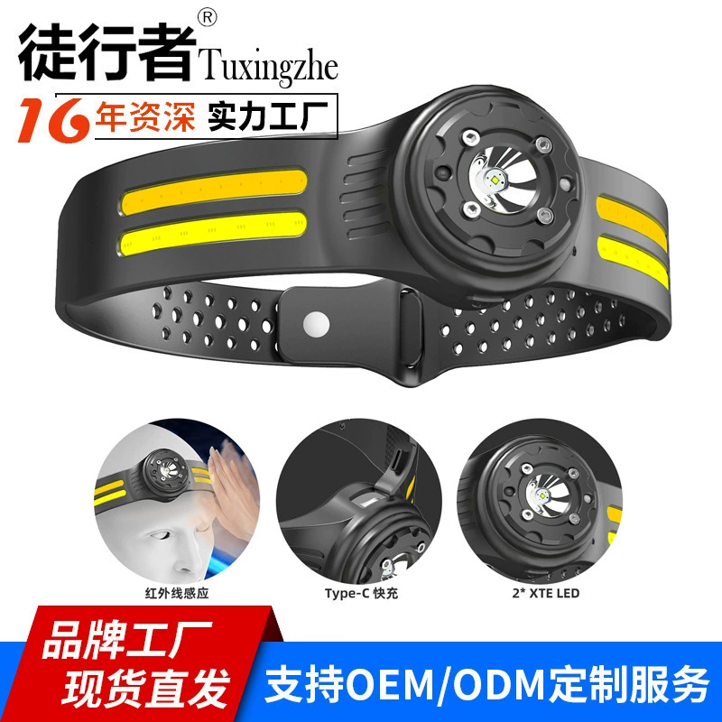 Трансграничная новая волна Индукционная фара COB USB зарядка многофункциональная наружная Ночная Беговая велосипедная фара для бега