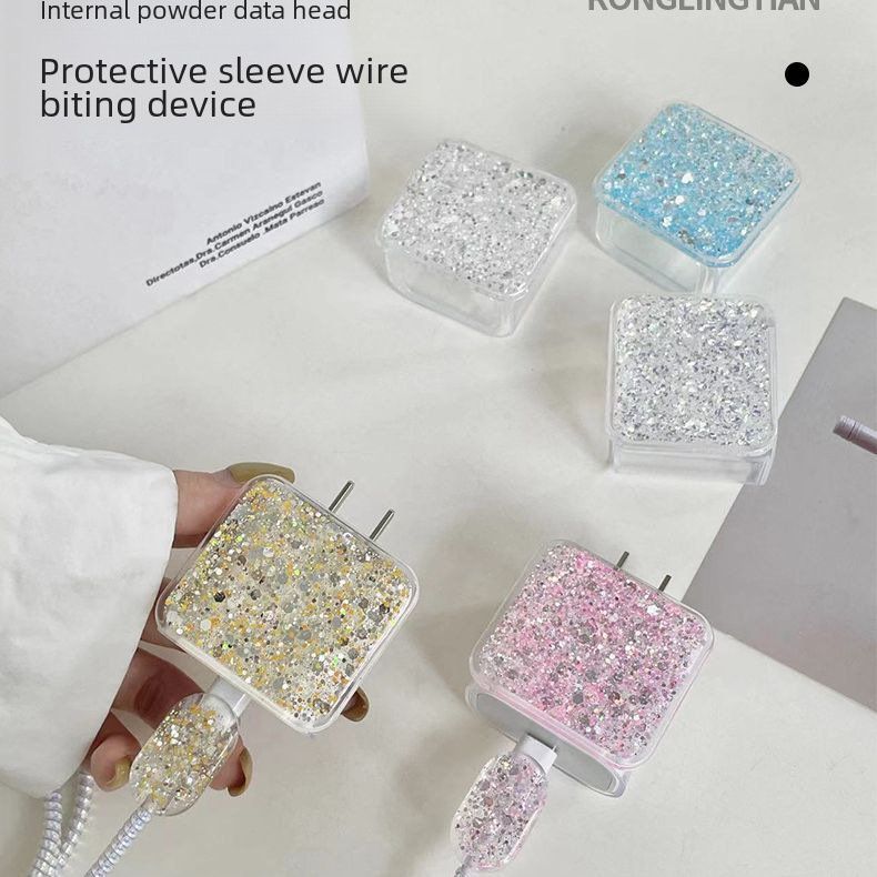 Transparent Soft Shell Glitter Data Head Protector Bite Line Apple 20W Data Cable Protector Charging Cord