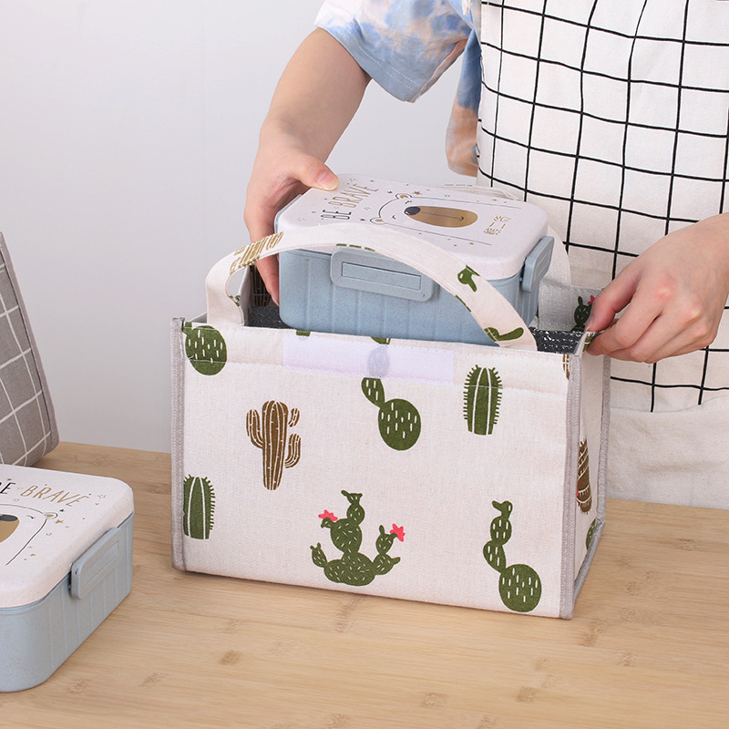 Chuangde bolsa de papel de aluminio portátil a rayas con arroz bolsa de lona de transporte de mano caja de almuerzo engrosada bolsa de aislamiento caja de almuerzo Bento estudiante