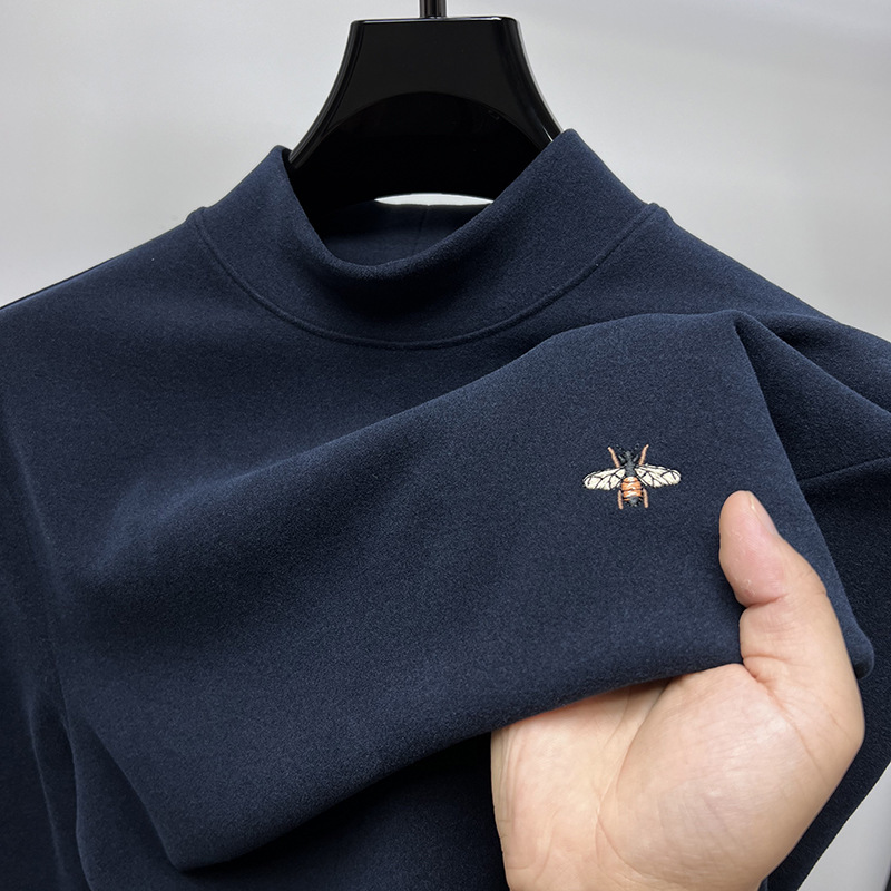 Brand double-sided velvet semi-high collar bottoming shirt men's long sleeve autumn and winter warm inner sanding T-shirt men's top clothing