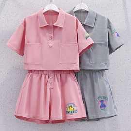 女童学院风套装夏季洋气儿童装薄款休闲短裤子两件套Polo衫运动服