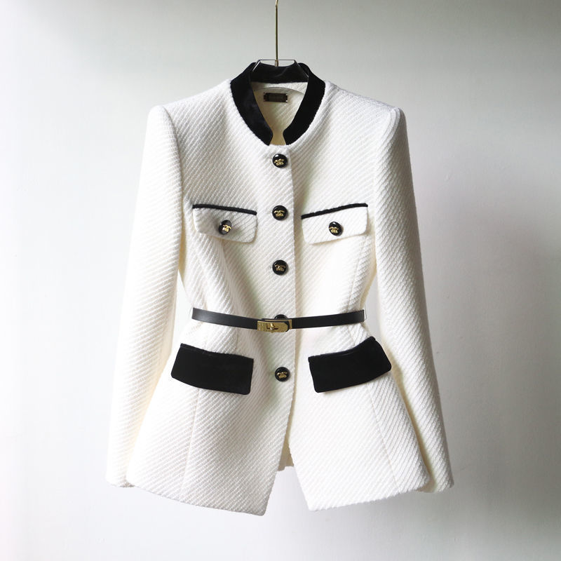 2025 Small Stand Collar Jacket Autumn New Fashion Mid-Length Waist Slimming Coat Small Fragrance Style Right Shoulder Women's Clothing 2025 Small Stand Collar Jacket Autumn New Fashion Mid-Length Waist Slimming Coat Small Fragrance Style Right Shoulder Women's Clothing