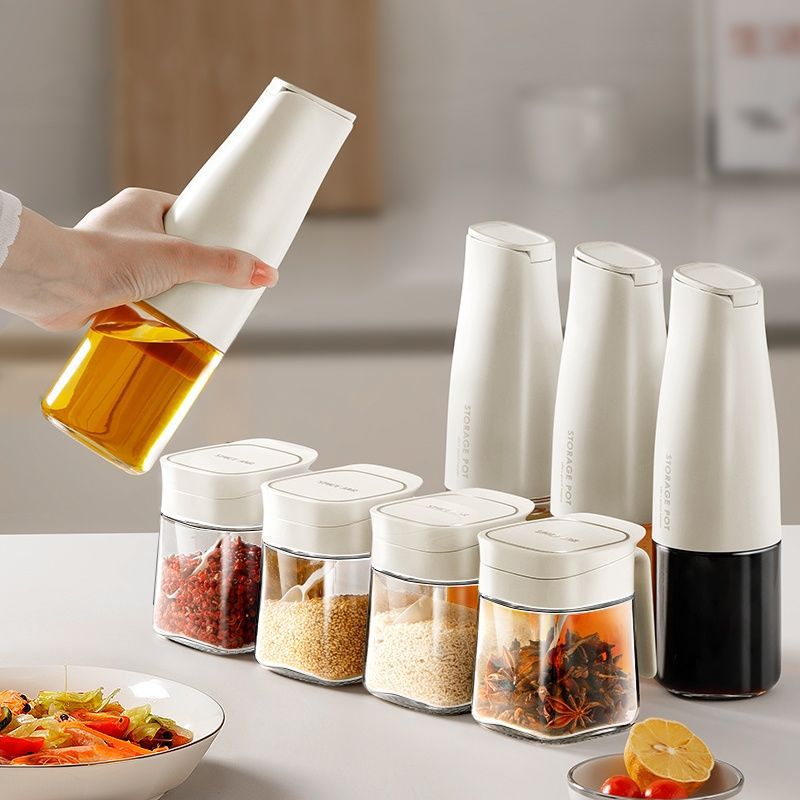 Botella de aceite con apertura automática y cierre, tanque de condimentos doméstico, conjunto de combinación, botella de condimentos especial para salsa de soja doméstica, vinagre de cocina, botella de aceite