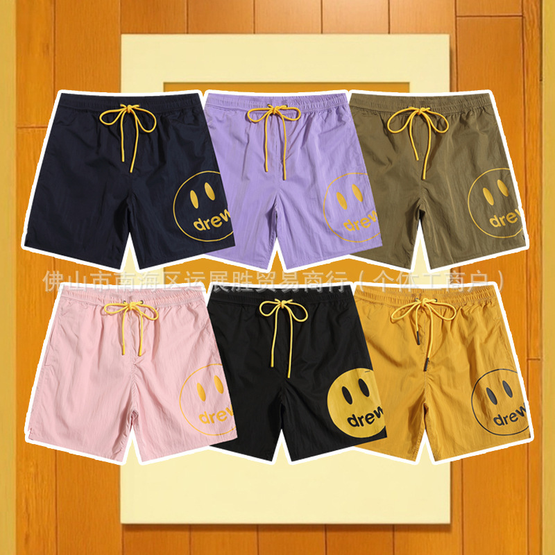 European and American Drew High Street Smiley Face Classic Drawstring Elastic Band Nylon Shorts Summer Beach Shorts Men and Women Five-Point Shorts