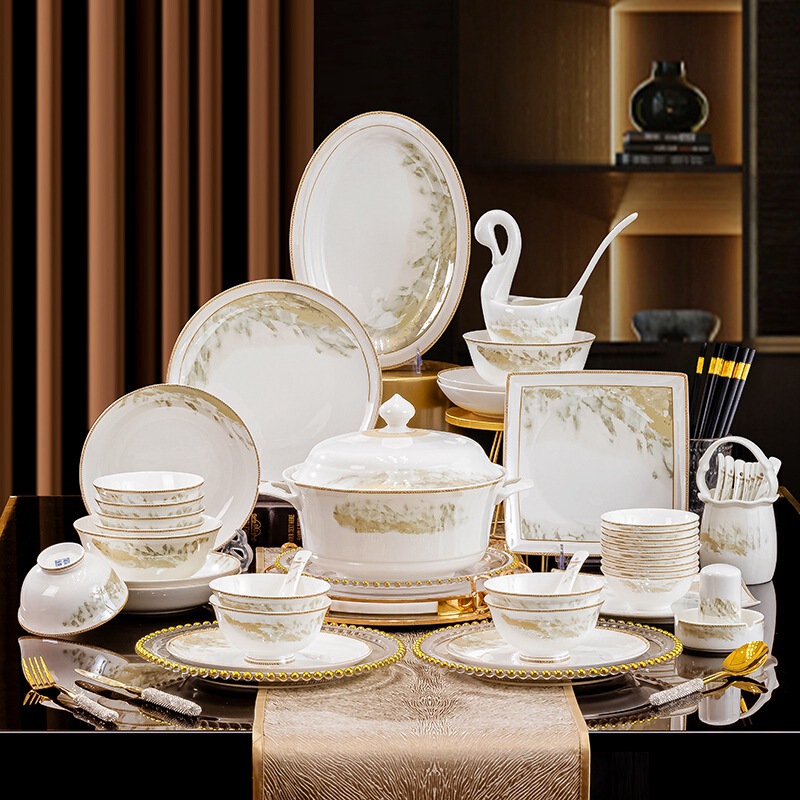 2026 New Bowl and Plate Set Jingdezhen High-Temperature Bone China Household Retro Tableware Set Ceramic Bowl and Plate Combination 2026 New Bowl and Plate Set Jingdezhen High-Temperature Bone China Household Retro Tableware Set Ceramic Bowl and Plate Combination