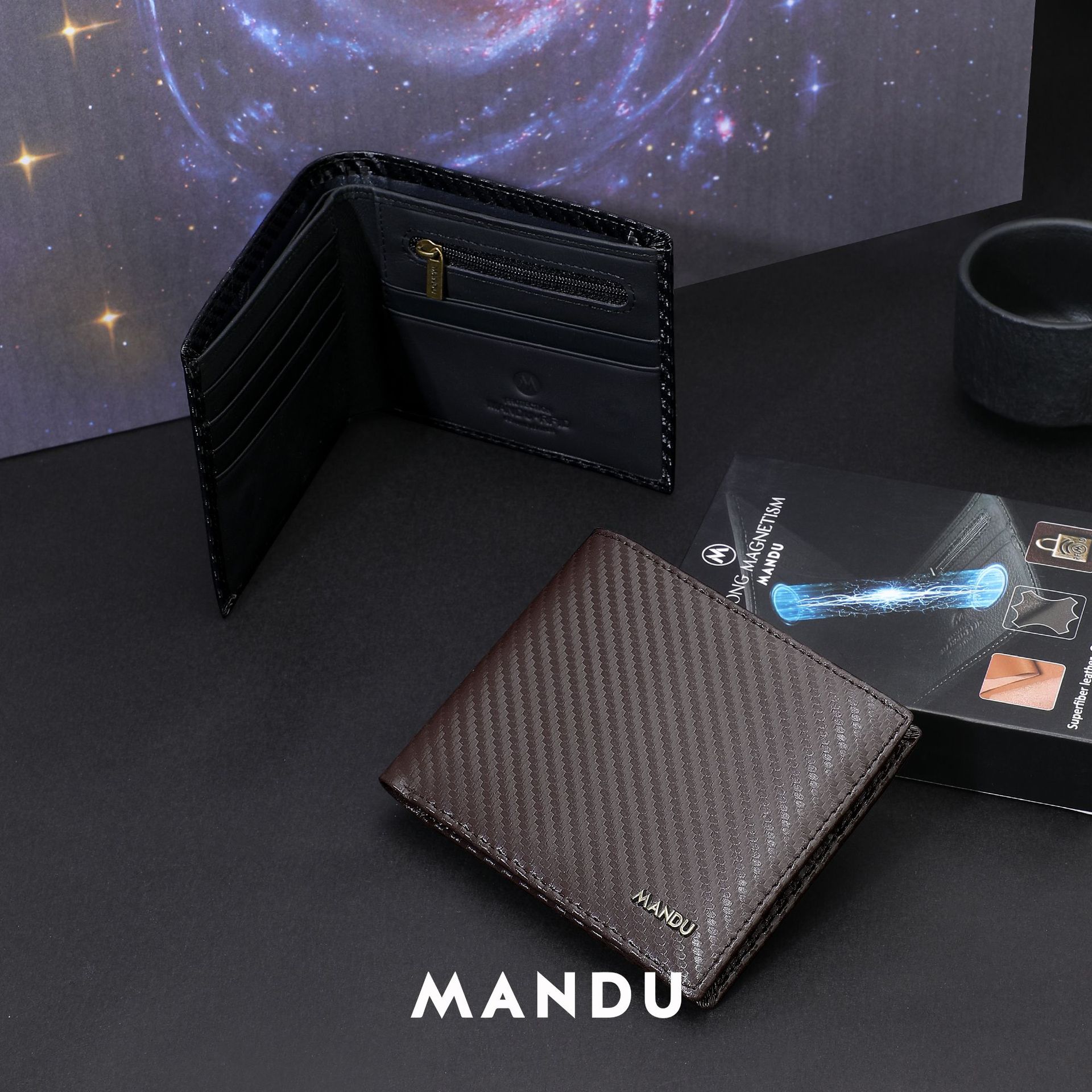 Men's wallet men's short money clip fashion carbon fiber magnetic card bag multi-card position large capacity small wallet_voghion.com