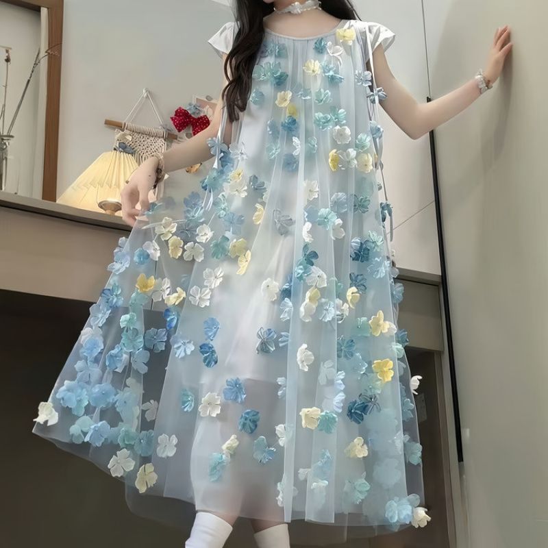 Size 130-180 Medium and Large Children's Summer Mesh Skirt + Inner Two-Piece Set for Teenagers and Adults