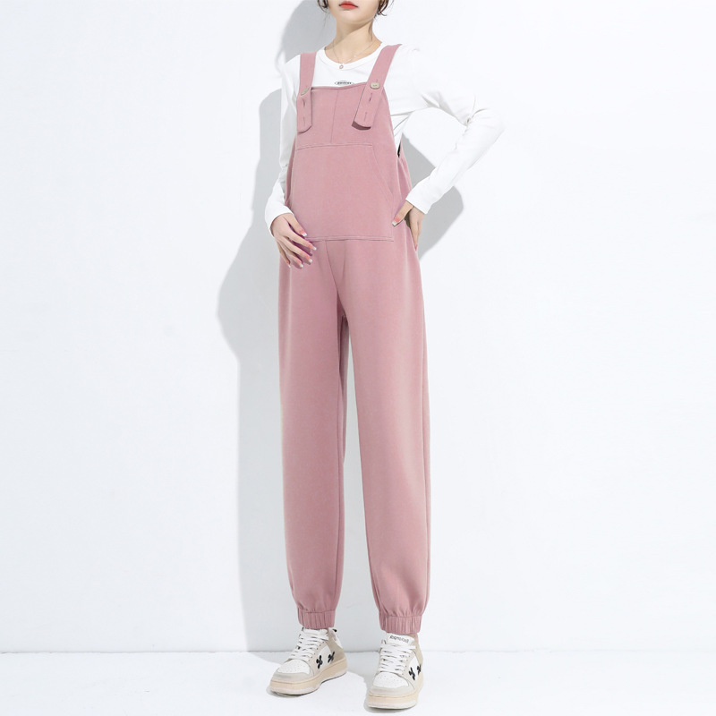 Maternity Overalls for Outerwear, Black and Pink, New 2026 Style, Loose Fit, Spring and Autumn, Plus Size, Korean Style Straight Pants