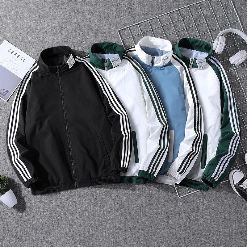 Season Men's Cardigan Top Three-Stripe Running Sports Jacket Men's Casual Jacket Youth Clothing Can Be Customized with Logo