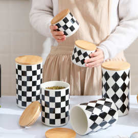 北欧几何密封罐陶瓷储物罐家用茶罐糖果罐厨房食品罐收纳罐储存罐