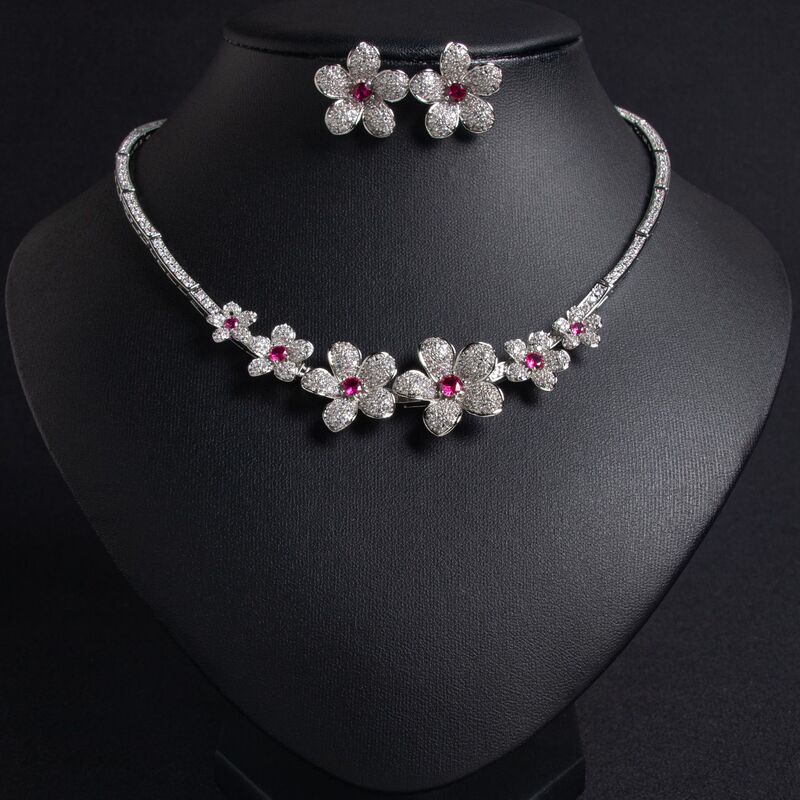 Cross Border Necklace Earrings suit Fashion Luxury Zircon Flower Wedding Dress Accessories Bridal Necklace suit Wedding Jewelry