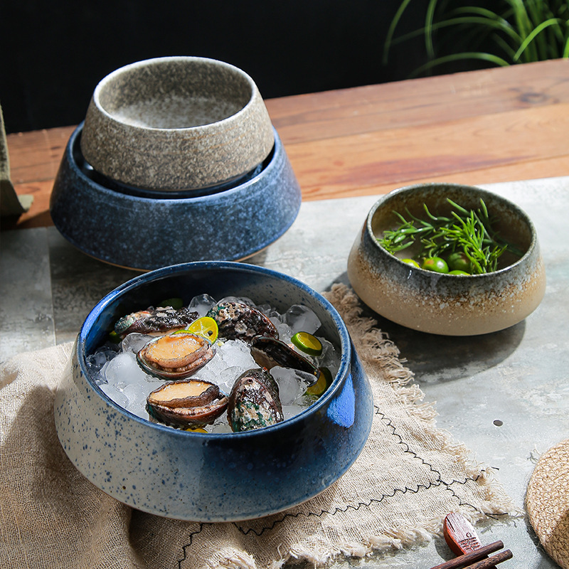 Simple Kiln-style Ceramic Tableware Custom-made Household High-grade Bowl suit Frosted Texture Salah Bowl Custom-made