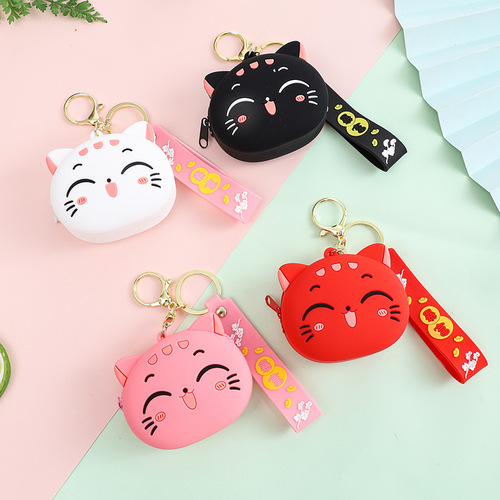 Creative Cartoon Cat Wallet Keychain Cute Pendant Delicate Backpack Pendant Coin Earphone Storage Wholesale 