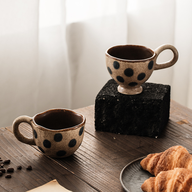 Meijiahui cuadrícula negra y blanca mano cerámica taza de café de alta calidad retro nicho wave point latte taza de menú