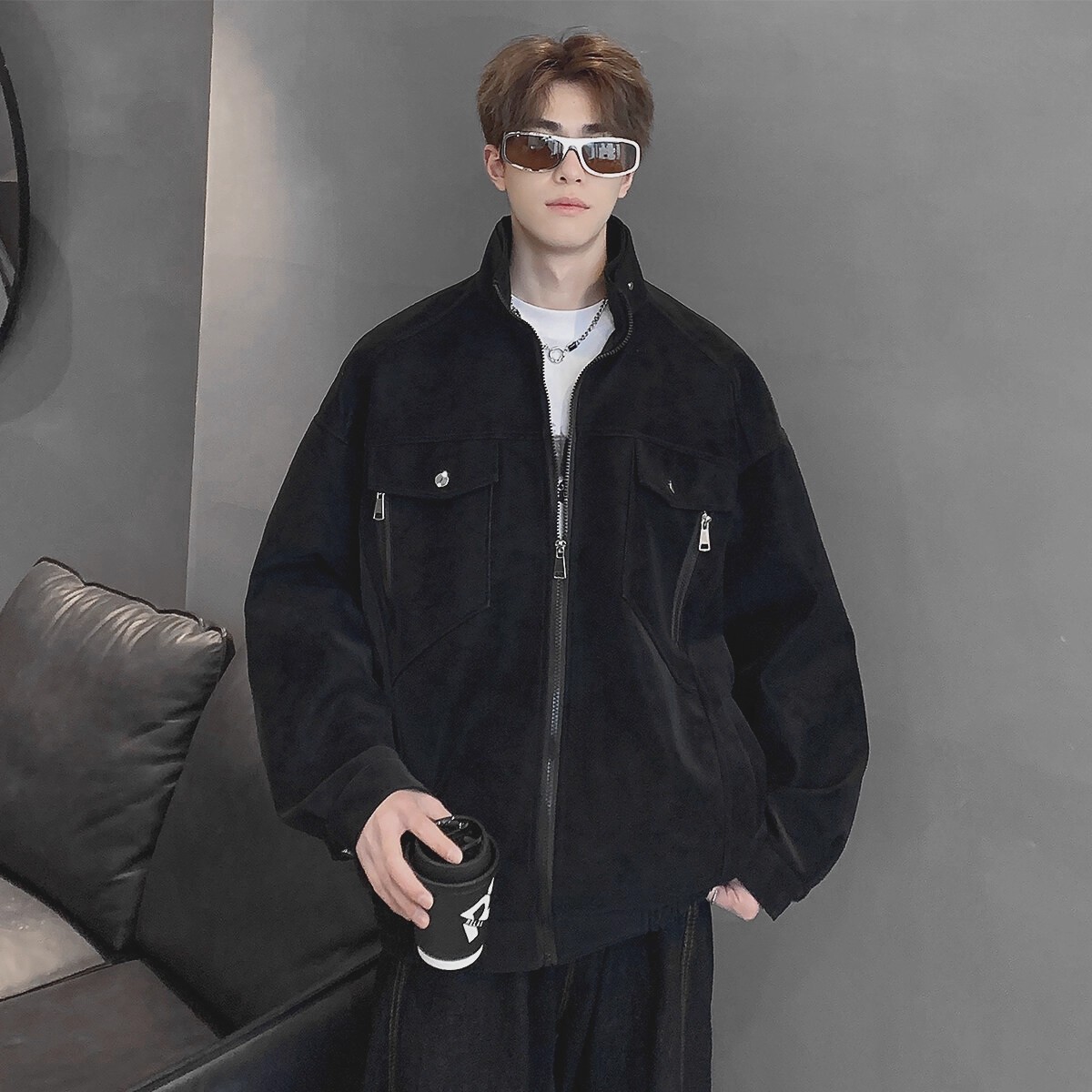 Men's Flight Jacket Pu Leather Stand Up Collar Workwear Casual_voghion.com